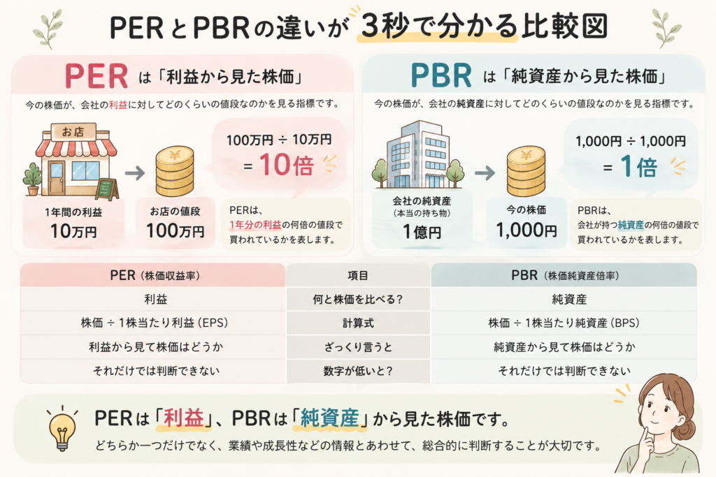 PERとPBRの違いを利益と純資産で比較した初心者向け図解